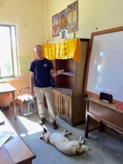 Jamie teaching on buddhist monastery
