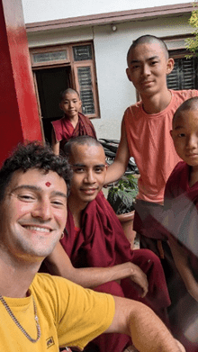 The entrance of the monastery and the photo I took with the young monks inside