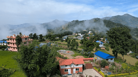 The view from the highest terrace of the NaraTika Learning Center, the largest building in the entire community